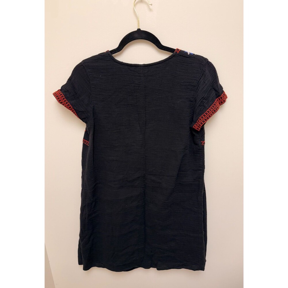 Old Navy Black Embroidered Boho Swing Dress Floral Cross Stitch Mini S ✨ - Picture 2 of 9